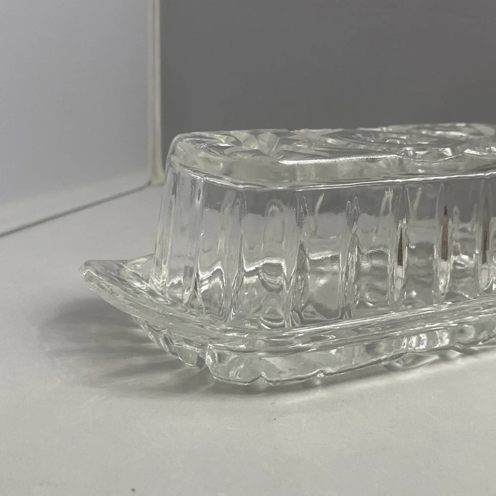 Anchor Hocking Butter Dish Star of David Covered With Lid Clear Glass Vintage